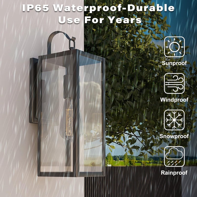 ricco Large Size Outdoor Wall Lights, 18 Inch Oversized Matte Black Exterior Light Fixture with Clear Glass, Waterproof Front Porch Lighting, Modern Sconces Lantern for House, Garage, ETL Listed - Image 3